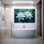 Wall Art titled: Reflections of Tranquility in a Horizontal format with: Blue, Sky blue, and Navy Blue Colors; Decoration the Bathroom wall