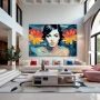 Wall Art titled: Lotus Eyes in a Horizontal format with: Blue, Mustard, and Orange Colors; Decoration the Living Room wall