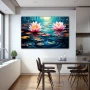 Wall Art titled: Water Nymphs in a Horizontal format with: Blue, Pink, Violet, and Vivid Colors; Decoration the Kitchen wall