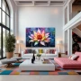 Wall Art titled: Chromatic Lotus in a Horizontal format with: Yellow, Blue, and Violet Colors; Decoration the Living Room wall