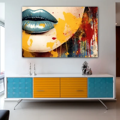 Wall Art titled: Appetizing Crimson in a  format with: Yellow, Purple, and Red Colors; Decoration the Sideboard wall