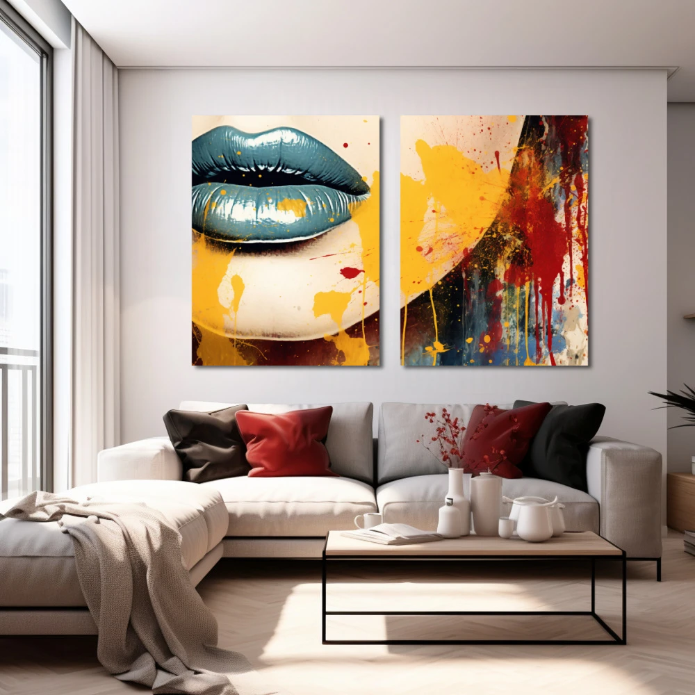 Wall Art titled: Appetizing Crimson in a Horizontal format with: Yellow, Purple, and Red Colors; Decoration the White Wall wall