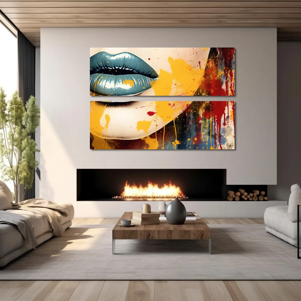 Wall Art titled: Appetizing Crimson in a Horizontal format with: Yellow, Purple, and Red Colors; Decoration the Fireplace wall