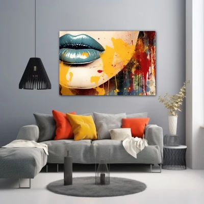 Wall Art titled: Appetizing Crimson in a  format with: Yellow, Purple, and Red Colors; Decoration the Grey Walls wall