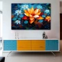 Wall Art titled: The Lake of Illusions in a Horizontal format with: Blue, Sky blue, Orange, and Navy Blue Colors; Decoration the Sideboard wall