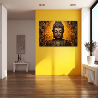 Wall Art titled: Inner Transcendence in a Horizontal format with: and Golden Colors; Decoration the Yellow Walls wall