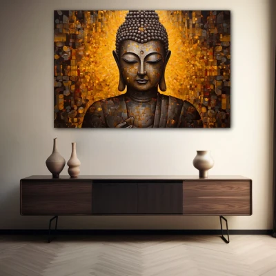 Wall Art titled: Inner Transcendence in a  format with: and Golden Colors; Decoration the Sideboard wall