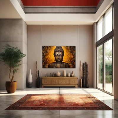 Wall Art titled: Inner Transcendence in a  format with: and Golden Colors; Decoration the Entryway wall