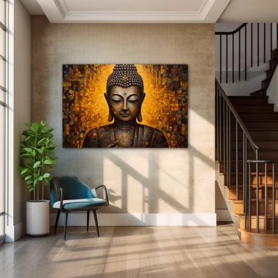 Wall Art titled: Inner Transcendence in a  format with: and Golden Colors; Decoration the Staircase wall
