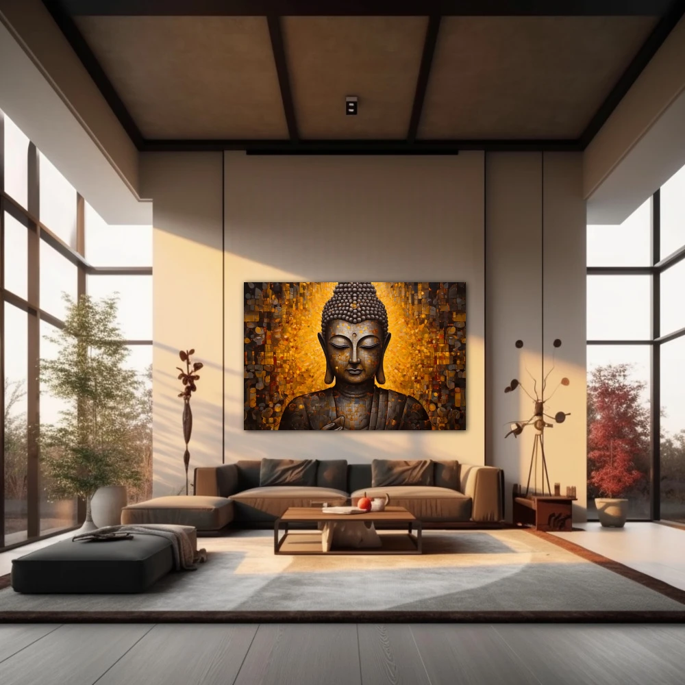 Wall Art titled: Inner Transcendence in a Horizontal format with: and Golden Colors; Decoration the Living Room wall