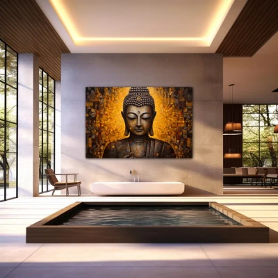 Wall Art titled: Inner Transcendence in a Horizontal format with: and Golden Colors; Decoration the Wellbeing wall