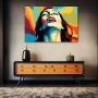 Wall Art titled: Chromatic Ecstasy in a Horizontal format with: Blue, Orange, and Green Colors; Decoration the Sideboard wall