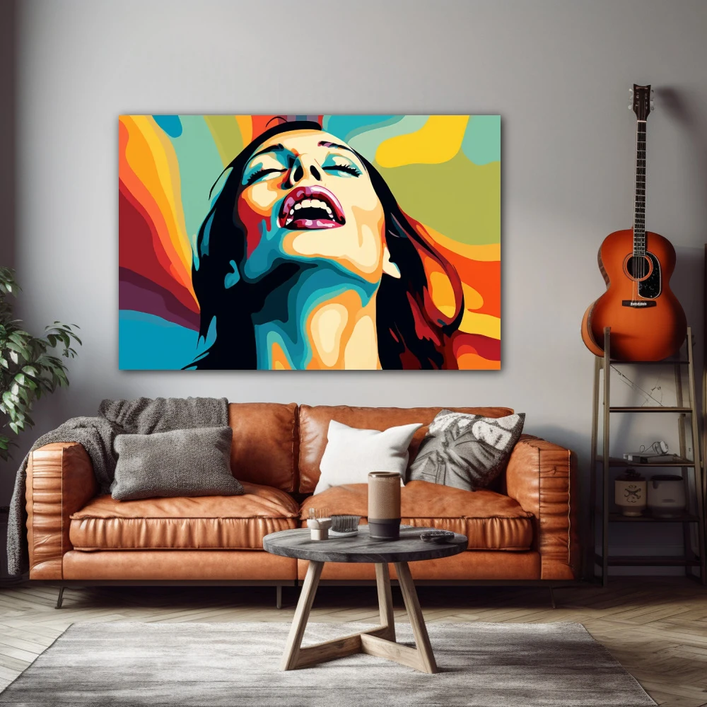 Wall Art titled: Chromatic Ecstasy in a Horizontal format with: Blue, Orange, and Green Colors; Decoration the Living Room wall