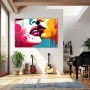 Wall Art titled: Echoes of Affection in a Horizontal format with: Sky blue, Mustard, Red, Pink, and Vivid Colors; Decoration the Living Room wall