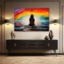 Wall Art titled: Liberating Horizon in a Horizontal format with: Mustard, Red, and Vivid Colors; Decoration the Sideboard wall