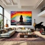 Wall Art titled: Liberating Horizon in a Horizontal format with: Mustard, Red, and Vivid Colors; Decoration the Living Room wall