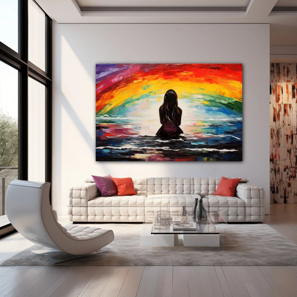 Wall Art titled: Liberating Horizon in a Horizontal format with: Mustard, Red, and Vivid Colors; Decoration the Living Room wall