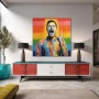 Wall Art titled: Mercury Light in a Square format with: Yellow, Blue, Red, and Green Colors; Decoration the Sideboard wall