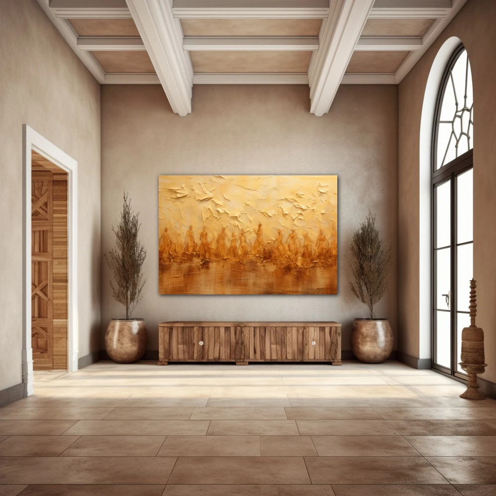 Wall Art titled: Spiritual Flow in a Horizontal format with: Golden, and Brown Colors; Decoration the Entryway wall