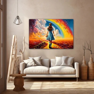 Wall Art titled: Hope Beyond in a  format with: Blue, Orange, and Vivid Colors; Decoration the Beige Wall wall