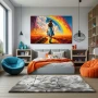 Cuadro Esperanza Más Allá en formato horizontal con colores Azul, Naranja, Vivos; Decorando pared de Dormitorio Juvenil