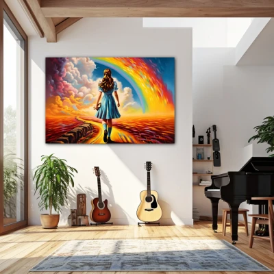 Wall Art titled: Hope Beyond in a  format with: Blue, Orange, and Vivid Colors; Decoration the Living Room wall