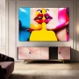 Wall Art titled: Lips of Freedom in a Horizontal format with: Blue, Mustard, Red, Pink, and Vivid Colors; Decoration the Sideboard wall
