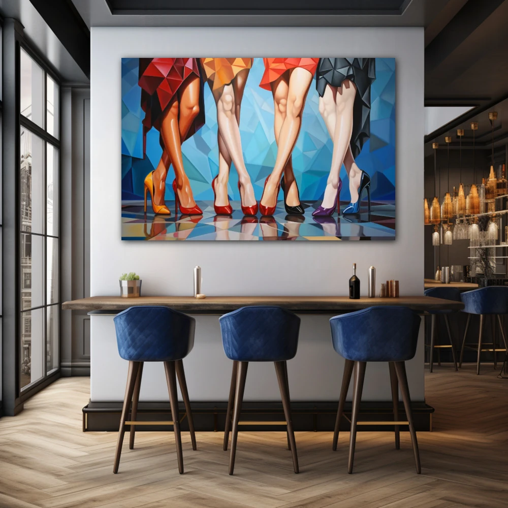 Wall Art titled: The Crossing of Desire in a Horizontal format with: Blue, Orange, and Red Colors; Decoration the Bar wall