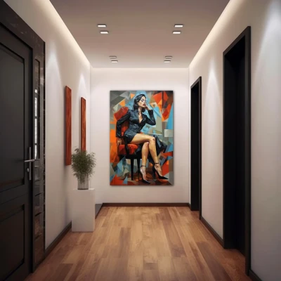 Wall Art titled: Crystallized Elegance in a  format with: Sky blue, Grey, Orange, and Black Colors; Decoration the Hallway wall