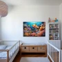 Wall Art titled: Coral Mirages in a Horizontal format with: Blue, Sky blue, and Orange Colors; Decoration the Nursery wall