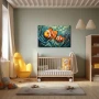 Wall Art titled: Whispers of the Ocean in a Horizontal format with: Sky blue, Orange, and Green Colors; Decoration the Baby wall
