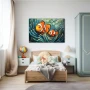 Cuadro Susurros del Océano en formato horizontal con colores Celeste, Naranja, Verde; Decorando pared de Dormitorio Infantil