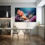 Wall Art titled: Marine Refuge in a Horizontal format with: Blue, Orange, and Violet Colors; Decoration the Kitchen wall