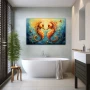 Wall Art titled: Intertwined Coral Whispers in a Horizontal format with: and Orange Colors; Decoration the Bathroom wall