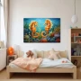 Wall Art titled: Dancers of the Reef in a Horizontal format with: Blue, Orange, Green, and Vivid Colors; Decoration the Nursery wall