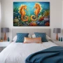Wall Art titled: Dancers of the Reef in a Horizontal format with: Blue, Orange, Green, and Vivid Colors; Decoration the Bedroom wall