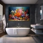 Wall Art titled: Ocean Fantasy in a Horizontal format with: Blue, Orange, Pink, and Vivid Colors; Decoration the Bathroom wall
