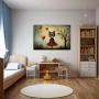 Cuadro Whiskers in Wonderland en formato horizontal con colores Gris, Rojo; Decorando pared de Dormitorio Infantil
