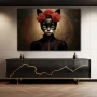 Wall Art titled: Floral Feline Mystique in a Horizontal format with: Black, and Red Colors; Decoration the Sideboard wall