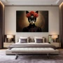 Wall Art titled: Floral Feline Mystique in a Horizontal format with: Black, and Red Colors; Decoration the Bedroom wall