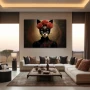 Wall Art titled: Floral Feline Mystique in a Horizontal format with: Black, and Red Colors; Decoration the Living Room wall