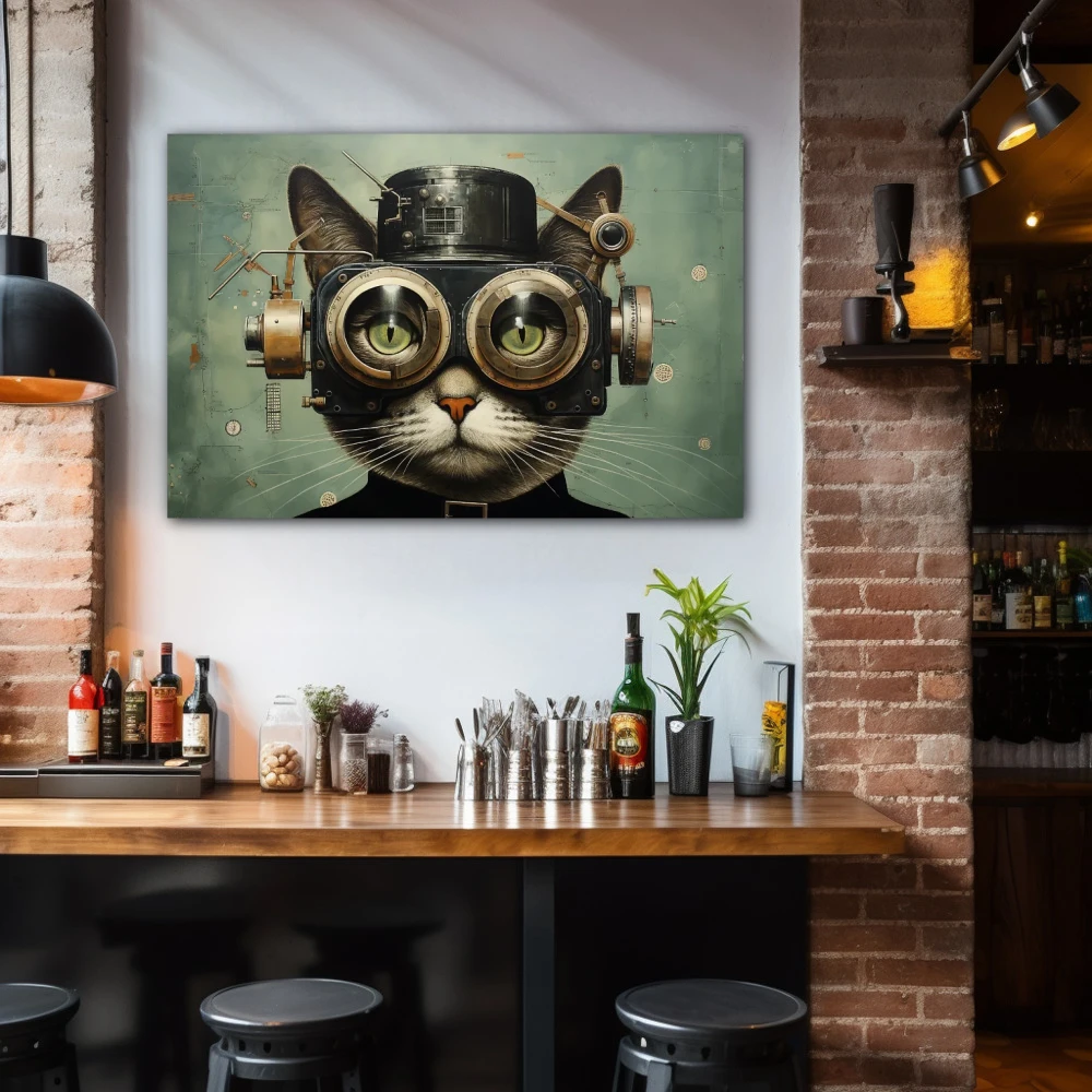 Wall Art titled: Explorer of Hidden Worlds in a Horizontal format with: Grey, and Green Colors; Decoration the Bar wall