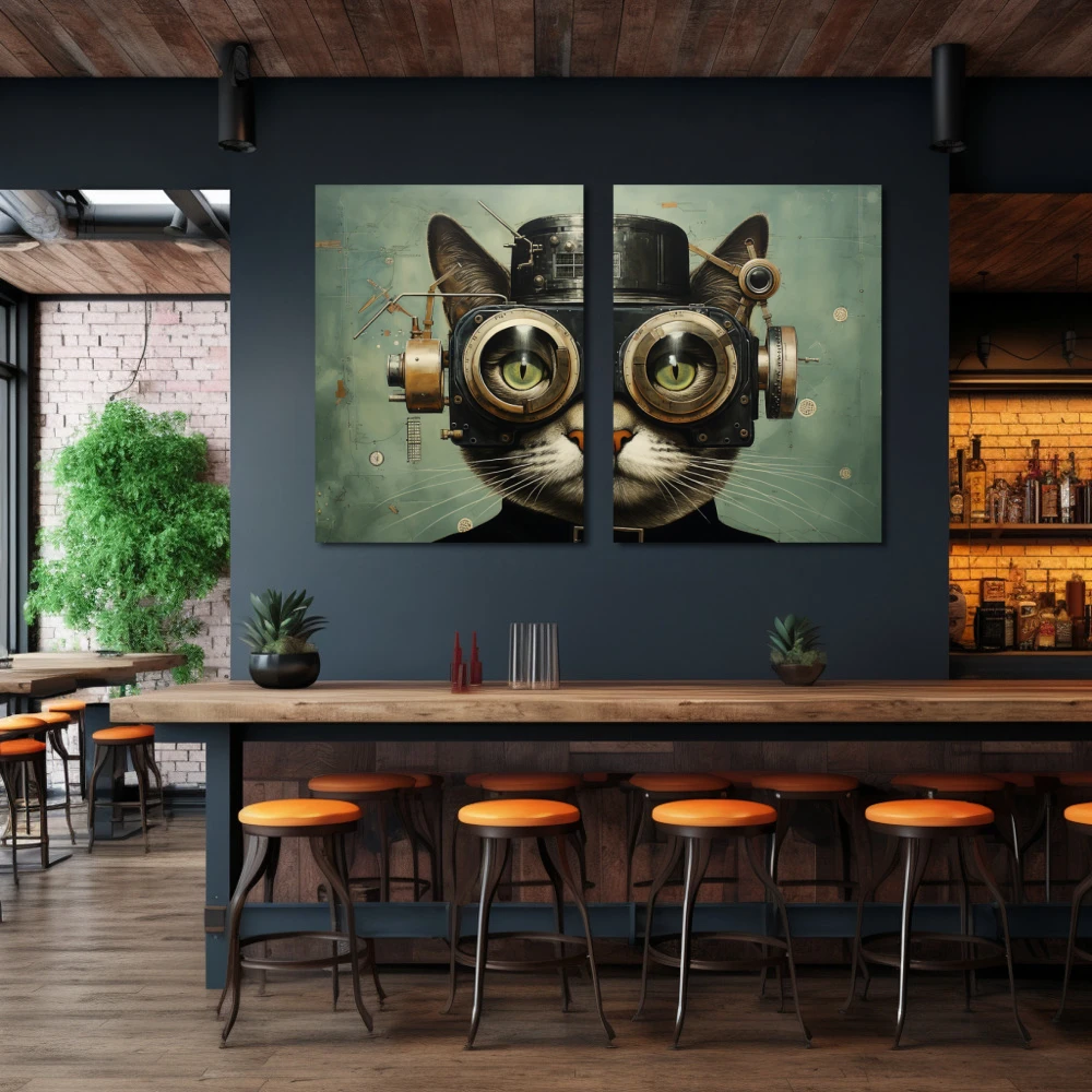 Wall Art titled: Explorer of Hidden Worlds in a Horizontal format with: Grey, and Green Colors; Decoration the Bar wall