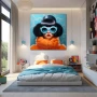 Wall Art titled: Bubbles of Modern Elegance in a Square format with: Sky blue, Orange, and Black Colors; Decoration the Teenage wall