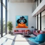 Wall Art titled: Bubbles of Modern Elegance in a Square format with: Sky blue, Orange, and Black Colors; Decoration the Living Room wall
