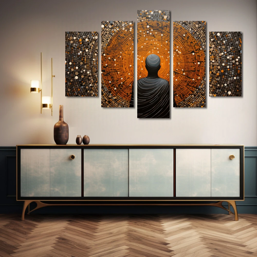 Wall Art titled: My Center in a Horizontal format with: Grey, and Orange Colors; Decoration the Sideboard wall