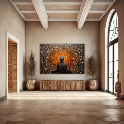 Wall Art titled: My Center in a Horizontal format with: Grey, and Orange Colors; Decoration the Entryway wall