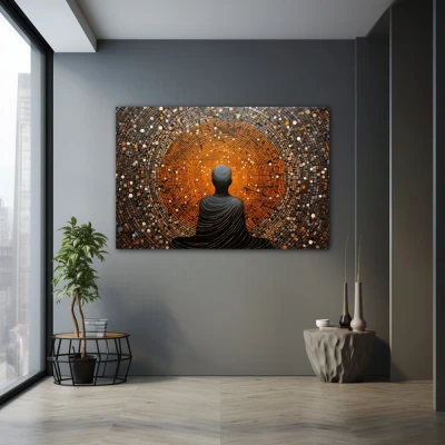 Wall Art titled: My Center in a  format with: Grey, and Orange Colors; Decoration the Grey Walls wall