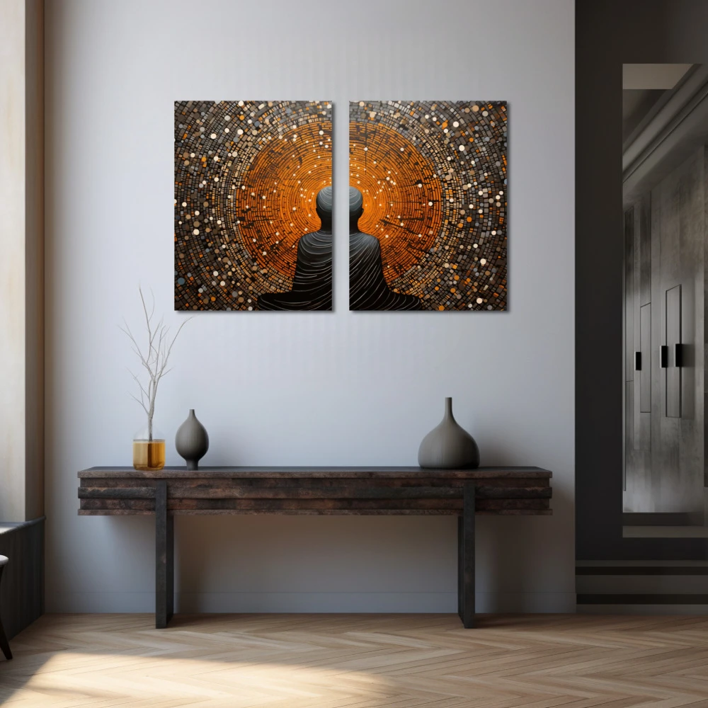 Wall Art titled: My Center in a Horizontal format with: Grey, and Orange Colors; Decoration the Grey Walls wall