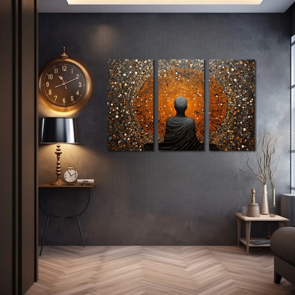 Wall Art titled: My Center in a Horizontal format with: Grey, and Orange Colors; Decoration the Grey Walls wall